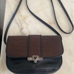 Brighton Brown and Black Crossbody Bag with croc texture flap